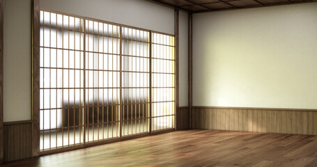 Empty modern room white on wooden floor interior design.3D rendering