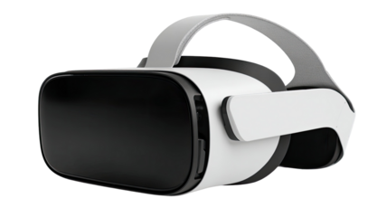 VR headset with black face and white sides virtual reality goggles immersive technology gaming equipment digital device vector illustration isolated on white background 