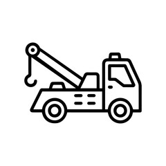 Tow truck icon with hook and boom, isolated on white background