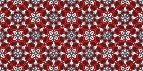Seamless pattern with traditional Indian floral ornament for fabric swatch or wrapping paper. Vector abstract kaleidoscopic background