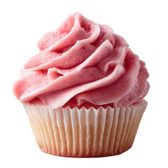 Strawberry frosted cupcake isolated on transparent background
