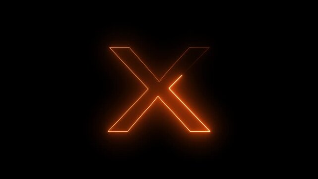 Animation neon letter X, glowing neon capital letter sign icon, on black background, X text icon animated by glowing neon.