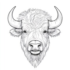 Detailed illustration of a water buffalo's head, intricate line art