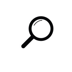 Simple magnifying glass icon in black isolated on white background. Minimal search symbol representing discovery, research, zoom, exploration, and investigation in flat vector style.