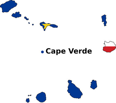 Cabo Verde Map with Flag Overlay - Country Outline Vector map