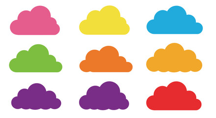 Colorful cloud shapes arranged in a grid pattern against white background