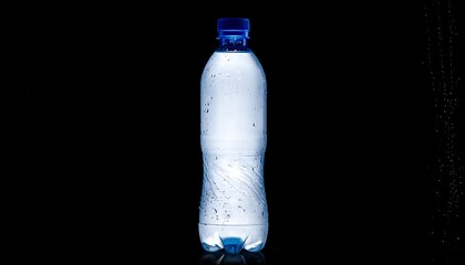Isolated water bottle with blue cap against black background
