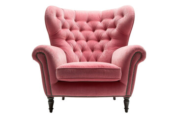 Elegant pink velvet armchair with tufted back and classic design for luxurious home interior decor on transparent background