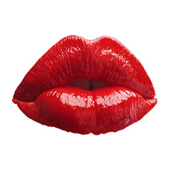 Glossy red lips closeup isolated on transparent background