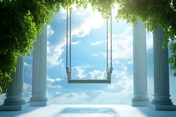 Ethereal swing against sky with beautiful architecture