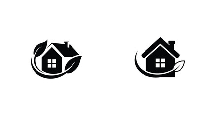 Minimalist designs of houses incorporating leaf elements in black and white