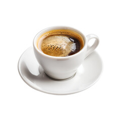 Fototapeta premium White ceramic cup of hot espresso coffee with crema isolated on transparent background