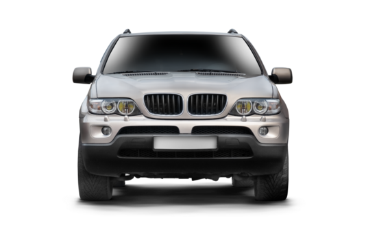 Front view of a light brown suv model car photographed against a transparent background, showcasing the vehicle's design and luxury appeal.