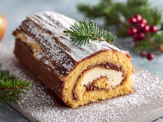 Festive Cheesecake Slice with Crackers and Holiday Decorations