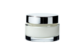 Cream Jar's Elegant Simplicity: A pristine cream jar, its transparent container subtly displaying the rich contents within.  The design is simple yet sophisticated.