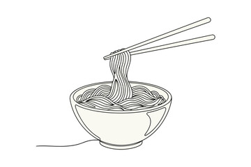 Vector art of a bowl of noodles with chopsticks picking up the noodles