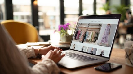 Online Fashion Shopping: A close-up shot of hands navigating an online fashion website on a sleek laptop, offering a glimpse into the modern world of digital shopping.
