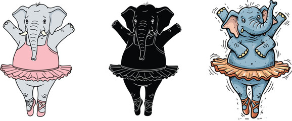 Cute Elephant Ballerina Dancing Vector Illustration