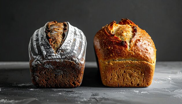 Freshly baked artisan bread loaves on a dark backdrop