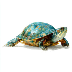 Fototapeta premium Cute Little Green Turtle Isolated On White Background (Generative Ai)