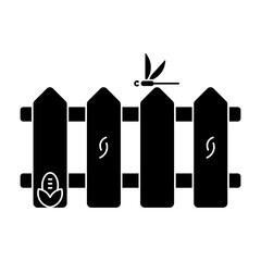 Wooden Fence with Corn Plant and Dragonfly Solid Icon, Gardening Element Vector Illustration