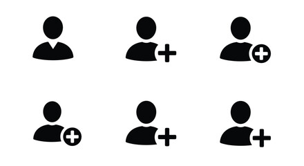 Simple black silhouettes of people with plus signs illustration