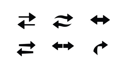 Collection of various black arrow symbols showing different directions and movements