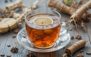 Energizing ginseng tea with lemon for wellness