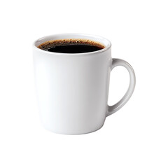 White coffee mug filled with dark coffee isolated on transparent background