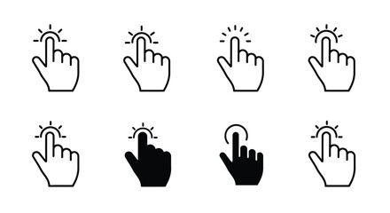 Collection of black and white line art hand tap icons displayed