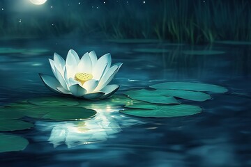 serenity as a floating lotus glowing softly in moonlight