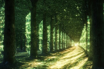 surreal dreams of a forest with trees made of glass and light