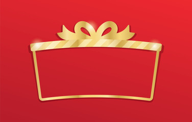 gold gift box frame on red background graphic vector