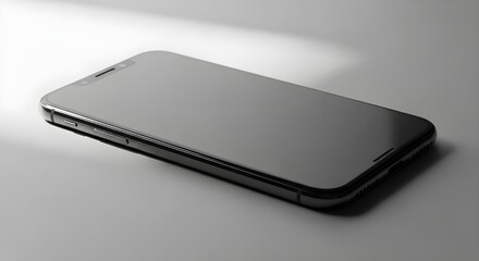 A realistic close-up of a sleek smartphone on a neutral background, photographed with a high-end camera, sharp focus and natural lighting.