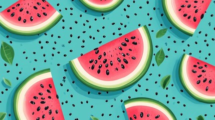 Watermelon slices pattern on teal background.