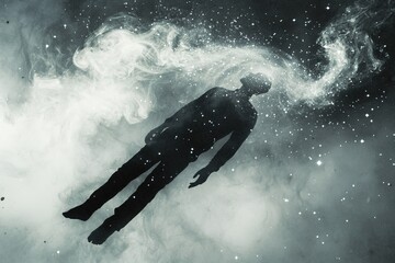 surreal dreams of a person dissolving into swirling smoke and stars