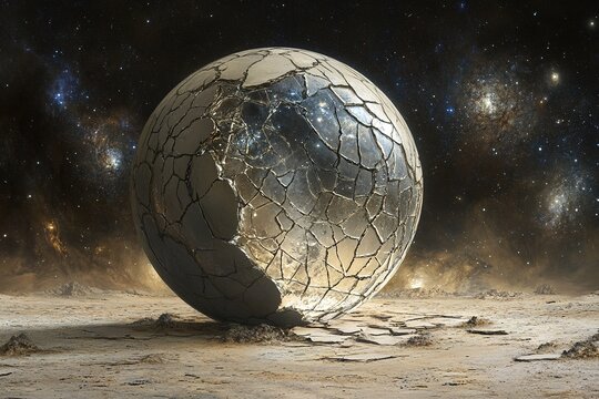 surreal dreams of a moon made of cracked glass reflecting galaxies