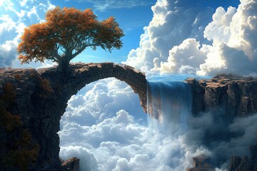 surreal dreams of a river flowing upwards into the sky