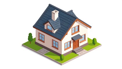 Isometric view of a cozy two-story house