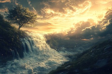 surreal dreams of a river flowing upwards into the sky