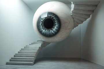 surreal dreams of a staircase wrapped around a giant floating eye