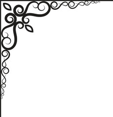 Thin line vintage corner. Medieval period of the Victorian dynasty. Fancy black monogram frame design element abstract decorative frame with floral ornament corner design