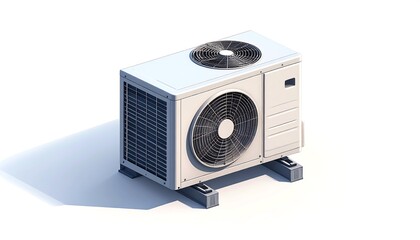 Isometric view of an outdoor HVAC unit