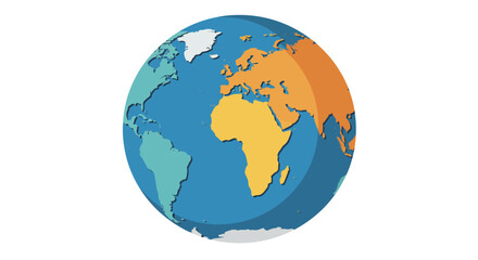 Fototapeta premium Stylized Globe with Colorful Continents and Blue Oceans.