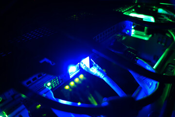 Blue Light on Networking Equipment Cables