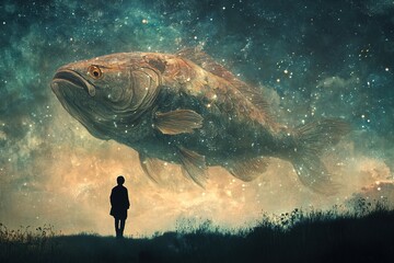 surreal dreams of giant fish swimming through starry skies