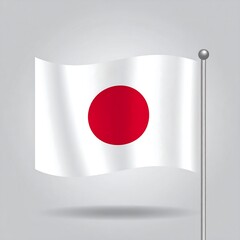 Japanese flag waving on a pole, a white background with a red circle