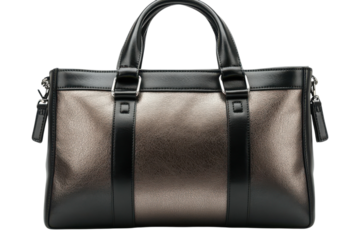 Stylish bronze and black leather briefcase with handles for professional use and everyday carry on transparent background