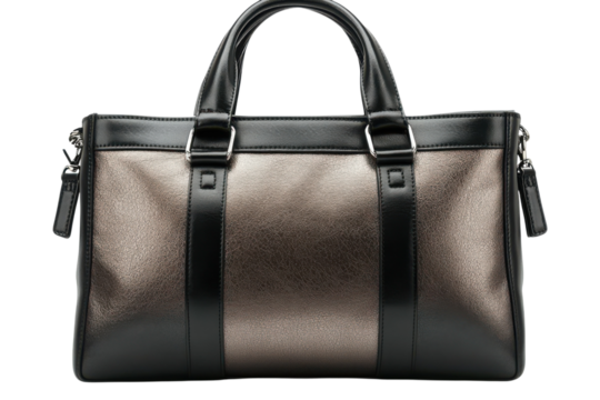 Stylish bronze and black leather briefcase with handles for professional use and everyday carry on transparent background