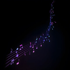 Wallpaper in black colour with music notes in pastel pink and blue and purple 